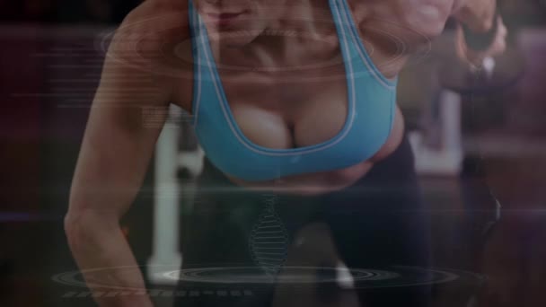 Animation Medical Data Processing Fit Caucasian Woman Global Sports Fitness — Vídeo de stock