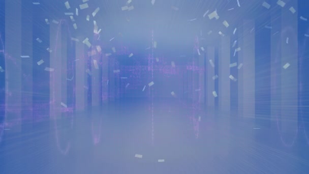 Animation Von Konfetti Über Die Datenverarbeitung Blauen Digitalen Raum Datenverarbeitung — Stockvideo