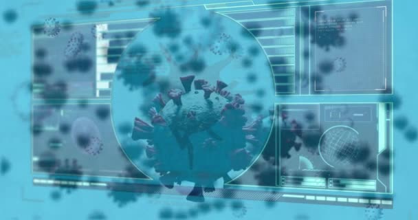 Animation Covid Cells Data Screen Global Covid Pandemic Healthcare Services — ストック動画