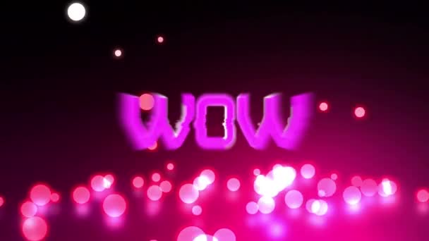 Animación Wow Texto Letras Rosadas Sobre Puntos Brillantes Luz Concepto — Vídeos de Stock