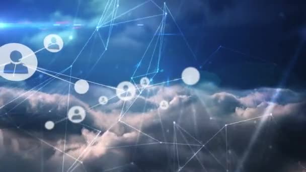 Animación Red Conexiones Con Iconos Sobre Nubes Cielo Azul Conexiones — Vídeo de stock