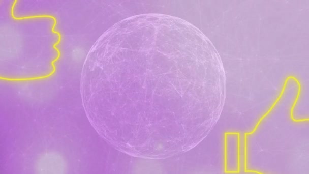 紫罗兰色背景上的霓虹灯像图标和地球仪的动画 颜色和运动概念数字生成的视频 — 图库视频影像