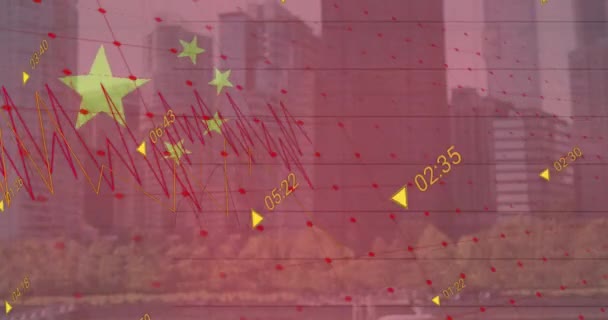 Animação Bandeira China Processamento Dados Sobre Paisagem Urbana Conceito Global — Vídeo de Stock