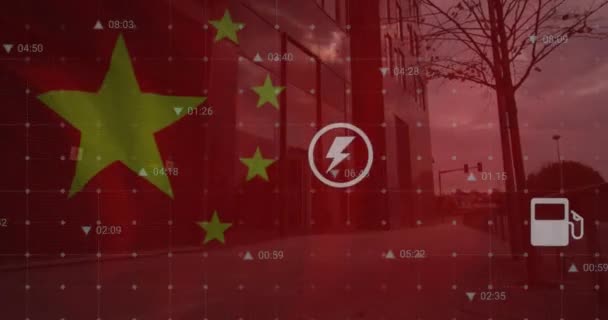 Animation Der Flagge Von China Und Datenverarbeitung Über Dem Stadtbild — Stockvideo