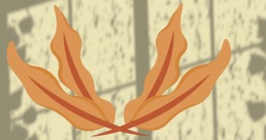 Yaprakların üzerinde bitki animasyonu ve sarı arka planda pencere gölgesi. gölge, desen ve renk konsepti dijital olarak oluşturulmuş video.