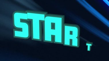 Siyah arkaplan üzerindeki şekiller üzerinden başlangıç metninin canlandırması. Retro gelecek ve dijital arayüz konsepti dijital olarak oluşturulmuş video.