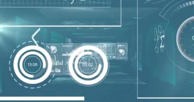 Mavi arkaplanda veri işleme animasyonu. küresel iş ve dijital arayüz kavramı dijital olarak oluşturulmuş video.