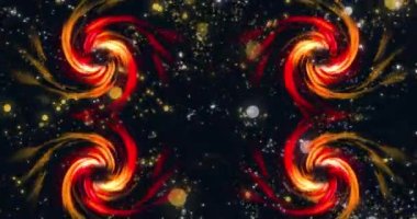 Sarmal alevlerin ve siyah arkaplandaki sarı noktaların animasyonu. gölge, desen ve renk konsepti dijital olarak oluşturulmuş video.