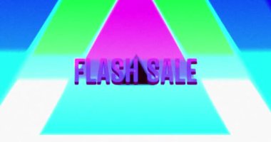 Siyah arkaplandaki noktalar üzerinden flash satış metninin animasyonu. Retro gelecek ve dijital arayüz konsepti dijital olarak oluşturulmuş video.