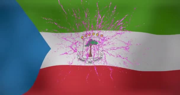Animazione Fuochi Artificio Sopra Bandiera Ghinea Equatoriale Bandiere Simboli Nazionali — Video Stock