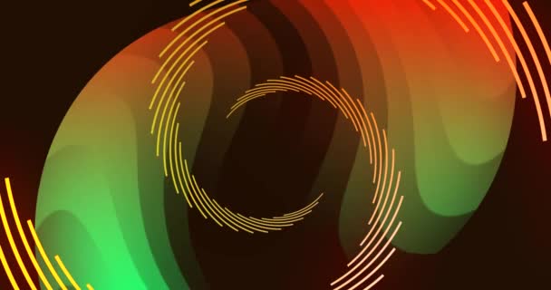 Animación Formas Espirales Naranja Verde Girando Sobre Fondo Negro Sombra — Vídeo de stock
