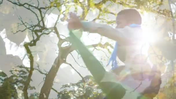 Animation Foliage Happy African American Father Son Having Fun Outdoors — Video Stock