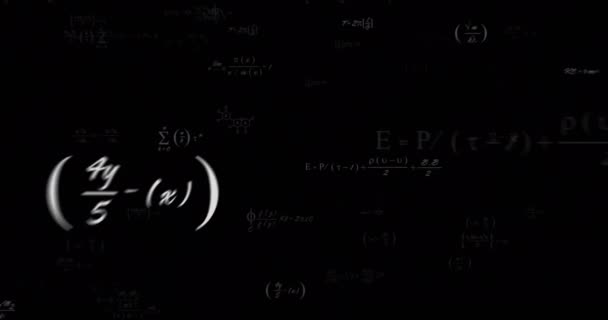 Animación Ecuaciones Matemáticas Texto Matemático Sobre Fondo Negro Concepto Educación — Vídeo de stock