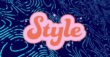 Mavi arkaplandaki şekiller üzerinden stil metninin canlandırması. Retro gelecek ve dijital arayüz konsepti dijital olarak oluşturulmuş video.