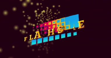 Siyah arkaplandaki noktalar üzerinden flash satış metninin animasyonu. Retro gelecek ve dijital arayüz konsepti dijital olarak oluşturulmuş video.