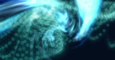 Siyah arkaplan üzerinde dönen mavi ve yeşil şekillerin animasyonu. gölge, desen ve renk konsepti dijital olarak oluşturulmuş video.