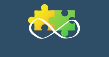 Donanma arka planında renkli bulmacalar üzerinde sonsuzluğun animasyonu. Ulusal bulmaca günü ve düşünme konsepti dijital olarak oluşturulmuş video.