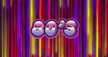 80 'lerin metninin animasyonu siyah arkaplanda renkli izler üzerinde. Retro gelecek ve dijital arayüz konsepti dijital olarak oluşturulmuş video.