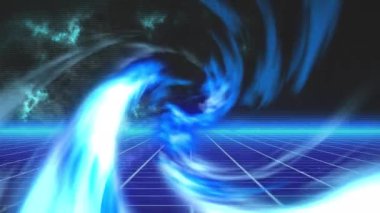 Mavi dumanın siyah ve mavi metaevren uzayı üzerindeki animasyonu. gölge, desen ve renk konsepti dijital olarak oluşturulmuş video.