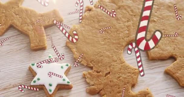 Animação Doces Natal Sobre Biscoitos Massa Mofo Cozimento Sobremesas Conceito — Vídeo de Stock