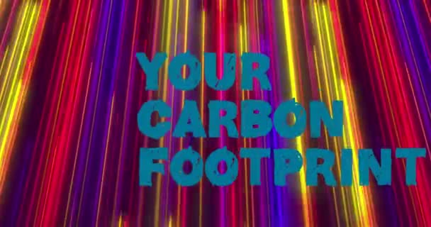 Animatie Van Carbon Footprint Tekst Kleurrijke Paden Zwarte Achtergrond Retro — Stockvideo