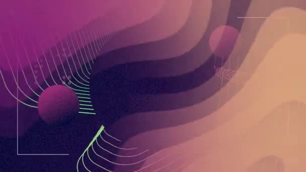 Animation Lignes Vertes Violettes Cercles Vagues Sur Fond Marin Ombre — Video