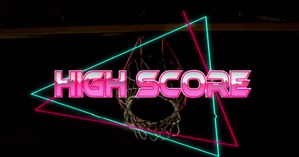 High Score Text Neon Banner Midsection Male Basketball Player Making — ストック動画