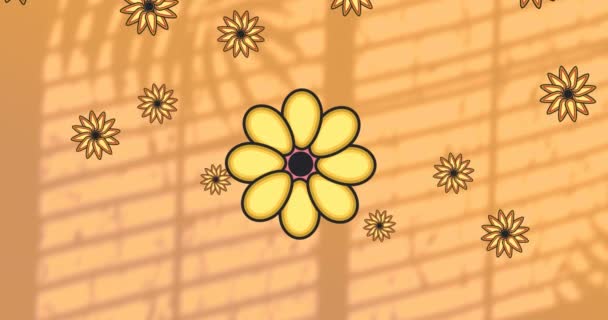 Animación Flores Sobre Hojas Sombra Ventana Sobre Fondo Naranja Sombra — Vídeo de stock