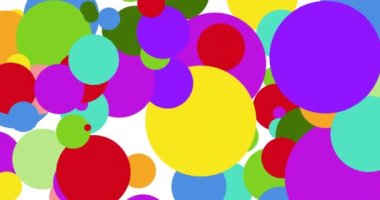 Beyaz arkaplanı kaplayan canlı renkli noktaların animasyonu. renk, model ve hareket konsepti dijital olarak oluşturulmuş video.