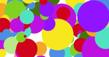 Beyaz arkaplanı kaplayan canlı renkli noktaların animasyonu. renk, model ve hareket konsepti dijital olarak oluşturulmuş video.