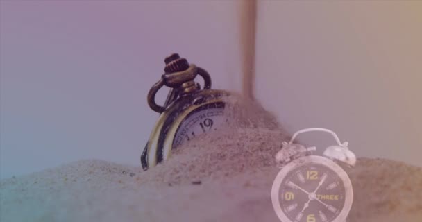 Animation Der Uhr Über Sand Und Timer Globales Business Und — Stockvideo