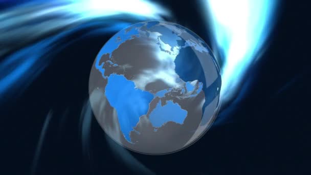 Siyah Arka Planda Mavi Işık Yollarının Üzerinde Dönen Dünya Küresinin — Stok video