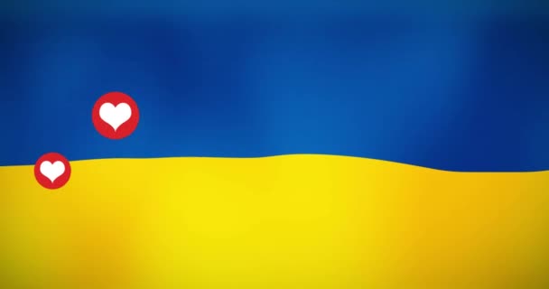 在乌克兰国旗上飘扬的心形动画 Ukraine Crisis International Politics Concept Digital Generated Video — 图库视频影像