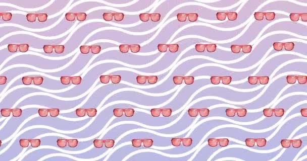 Animation Glasses Violet Wavy Background Sight Glasses Sunglasses Day Concept — Stock Video