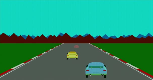 Animación Pantalla Videojuegos Con Coches Carreras Calle Movimiento Videojuegos Carreras — Vídeo de stock