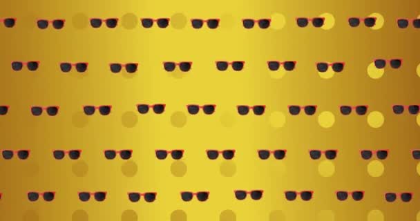 Animacja Okularów Żółtym Tle Kropkowanym Wzrok Okulary Okulary Przeciwsłoneczne Koncepcja — Wideo stockowe