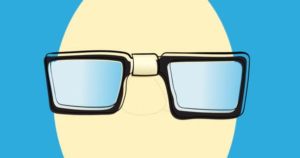 Animation Einer Brille Auf Gelbem Und Blauem Hintergrund Vision Brille — Stockvideo