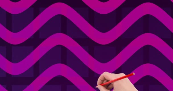 Animation Hand Pen Writing Art Week Navy Purple Background Waves — ストック動画