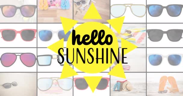 Animation Hello Sunshine Holidays Εικόνες Που Αλλάζουν Διάφορα Γυαλιά Ηλίου — Αρχείο Βίντεο