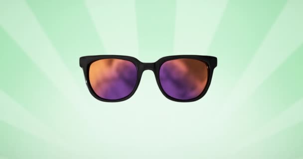 Animation Glasses Green Striped Background Sight Glasses Sunglasses Day Concept — Stock Video