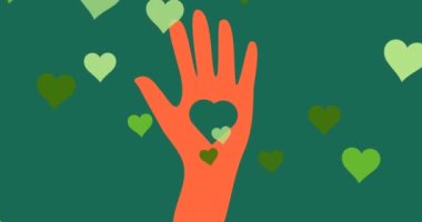 Kalplerin canlandırılması ve yeşil arka plan. Sosyal medya ve iletişim konsepti dijital olarak oluşturulmuş video.