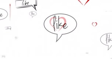 Kalplerin canlandırılması ve beyaz arkaplan üzerindeki tepkiler gibi. Sosyal medya ve iletişim konsepti dijital olarak oluşturulmuş video.