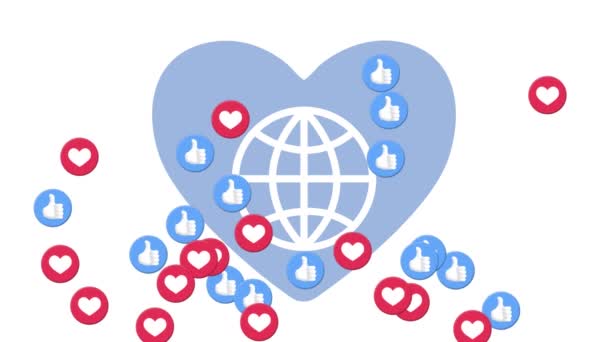 Animation Heart Globe Social Media Reactions White Background Social Media — Stock Video