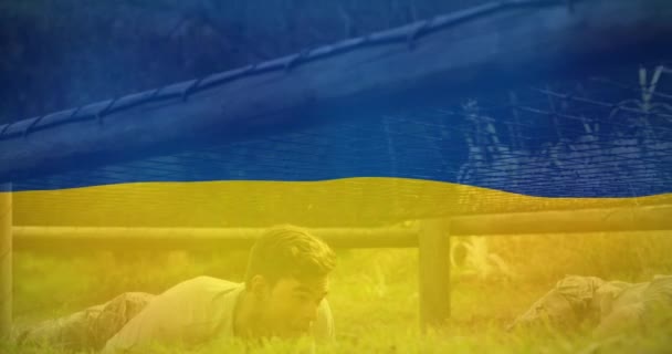 Animation Caucasian Soldier Training Flag Ukraine Ukraine Crisis International Politics — Stockvideo