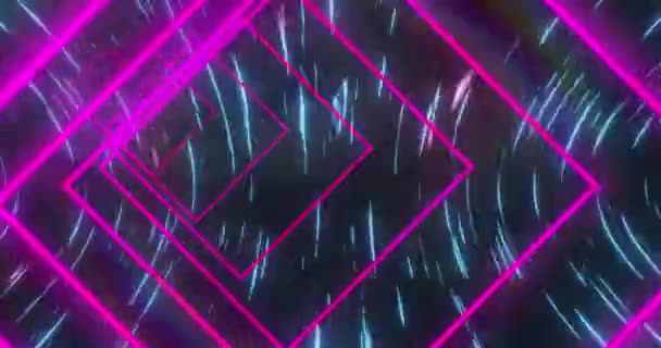 Animace Neonově Fialových Čtverců Černém Pozadí Pohyblivými Světly Koncepce Barev — Stock video