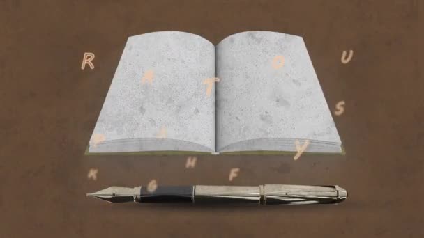 Animatie Van Brieven Zwevend Pen Notitieblok Handschrift Notities Maken Leren — Stockvideo