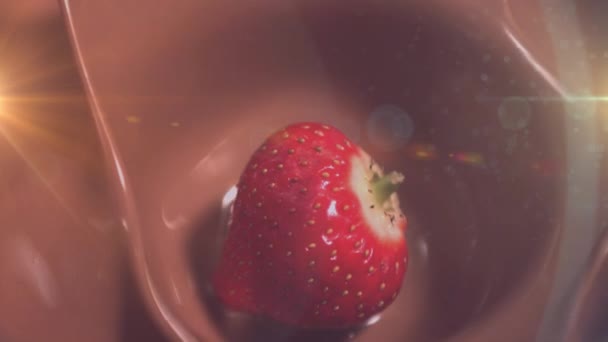 Animáció Fény Felett Eper Esik Olvasztott Tejcsokoládé Édességek Desszertek Csokoládé — Stock videók