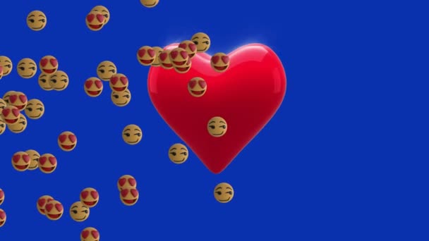 Animation Heart Emoticons Blue Background Social Media Communication Concept Digitally — Stock Video