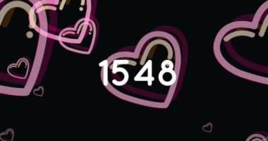 Kalplerin canlandırılması ve siyah arkaplan üzerinde artan sayılar. Sosyal medya ve iletişim konsepti dijital olarak oluşturulmuş video.