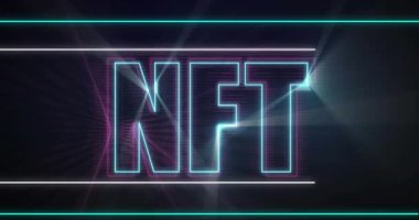 Çizgiler ve siyah arkaplan üzerinde nft animasyonu. dijital kaynaklar ve teknoloji konsepti dijital olarak oluşturulmuş video.